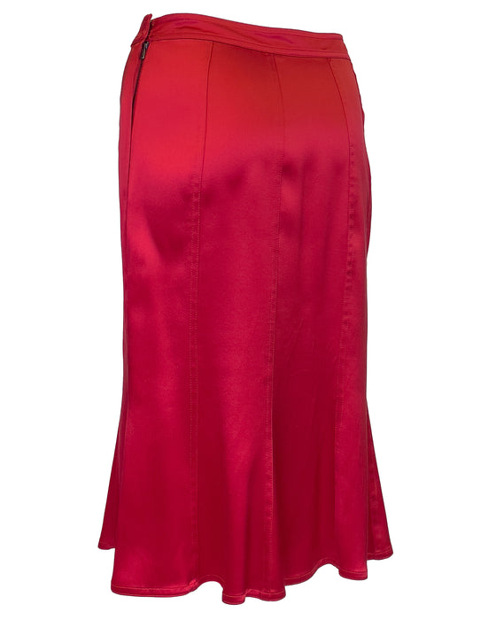 Red Satin Tulip Shape Skirt