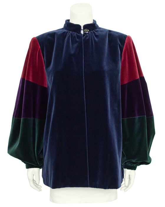 Navy Blue, Green and Red Velvet Smock Jacket