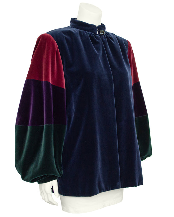 Navy Blue, Green and Red Velvet Smock Jacket
