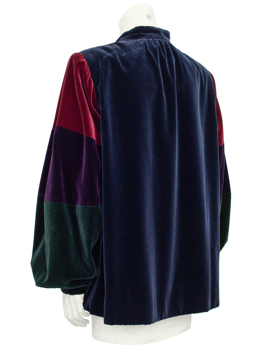 Navy Blue, Green and Red Velvet Smock Jacket