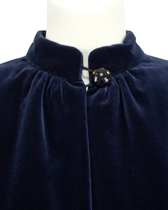 Navy Blue, Green and Red Velvet Smock Jacket