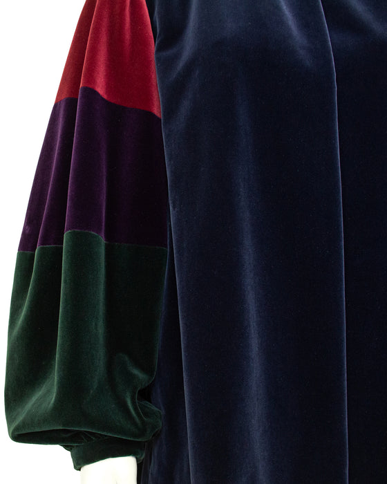 Navy Blue, Green and Red Velvet Smock Jacket
