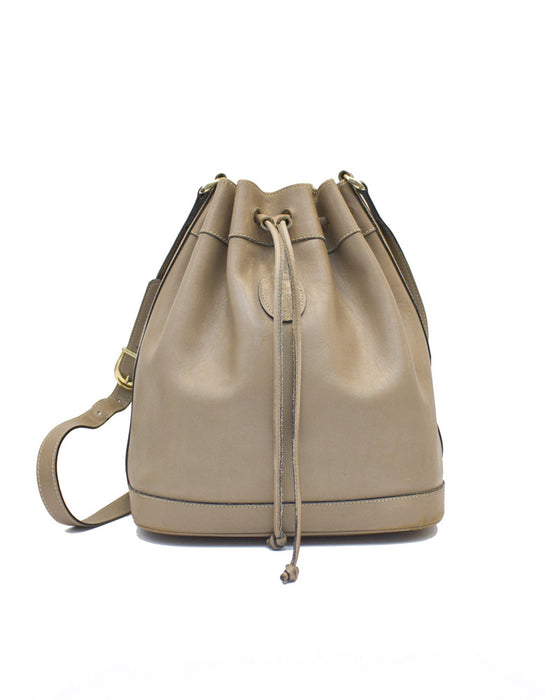 Taupe leather drawstring bag