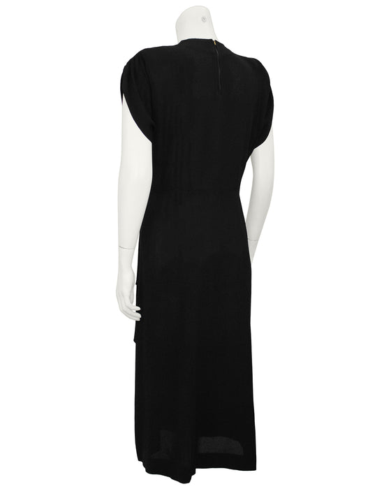 Black Crepe Dress with Sequin and Chiffon Neckline