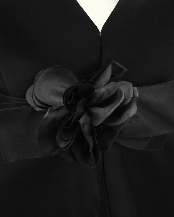 Black Satin Fur Trim Cocktail Dress