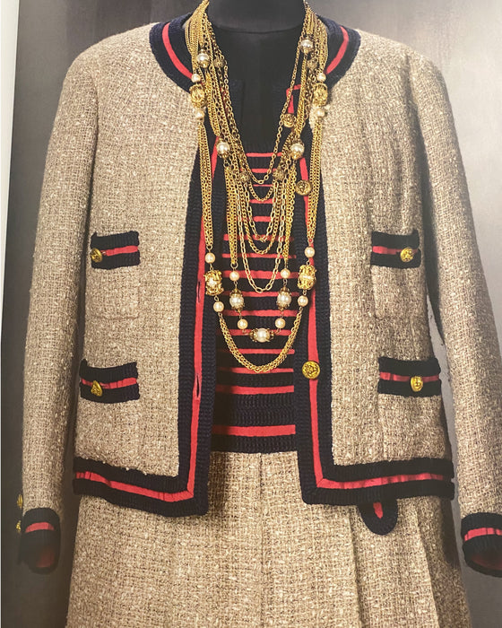 Beige, Red and Navy Blue Iconic Skirt Suit from 1961