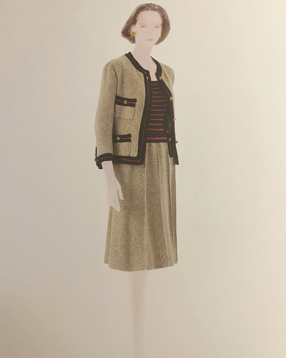 Beige, Red and Navy Blue Iconic Skirt Suit from 1961