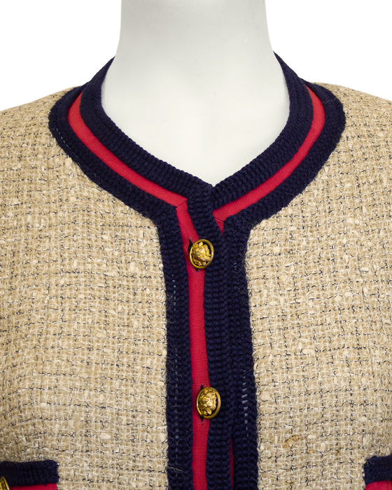 Beige, Red and Navy Blue Iconic Skirt Suit from 1961