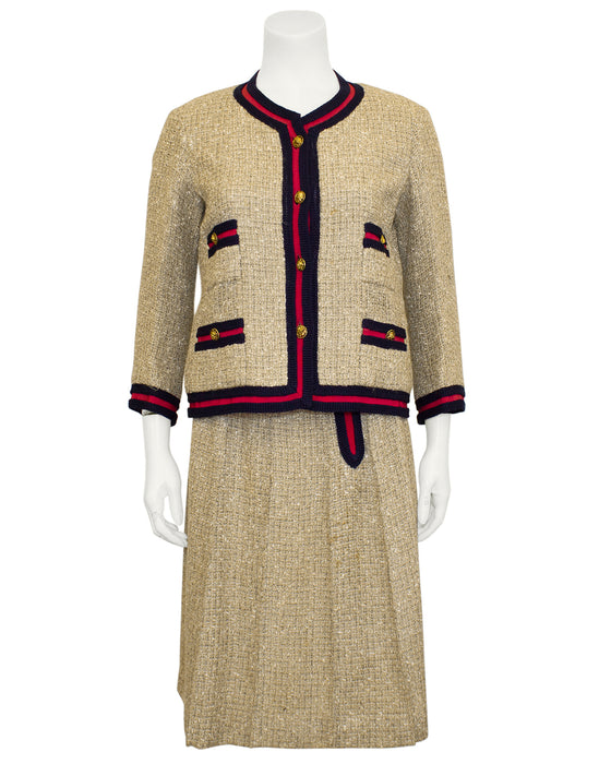 Beige, Red and Navy Blue Iconic Skirt Suit from 1961