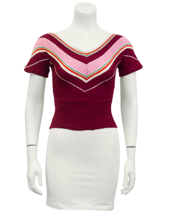 Maroon, Pink and Green Chevron Stripe Sweater