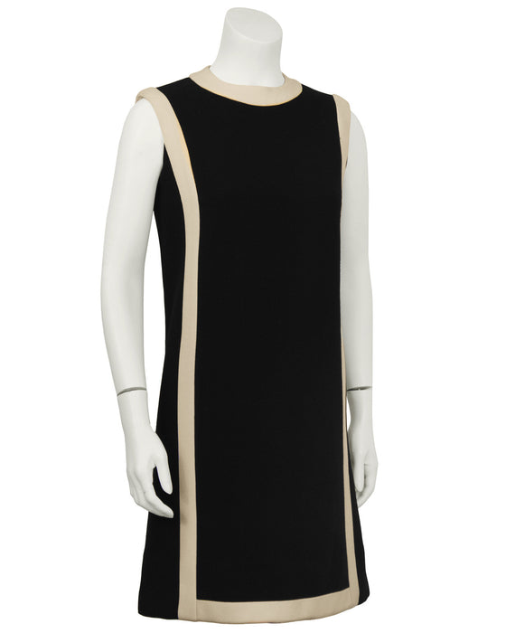 Black Wool Shift Dress with Cream Detail Vintage Couture Black Wool Shift Dress with Cream Detail Vintage Couture