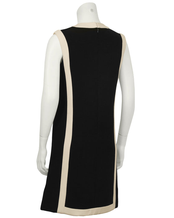 Black Wool Shift Dress with Cream Detail