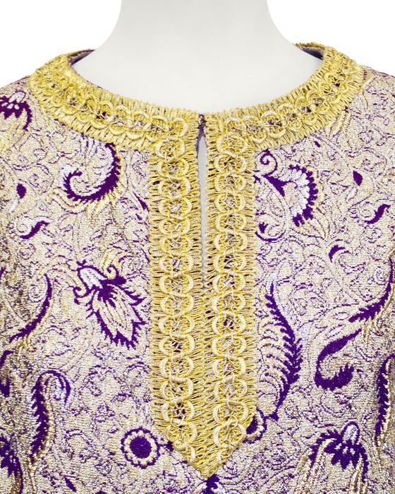 Jewel Tones Brocade Tunic/Mini Dress Trimmed in Gold Metallic Braid