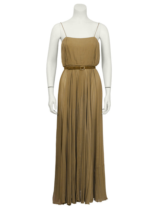 Mocha Chiffon Pleated Gown w/ Belt