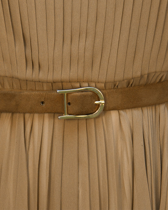 Mocha Chiffon Pleated Gown w/ Belt