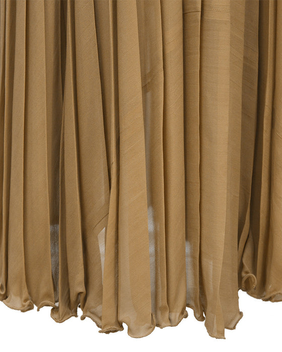 Mocha Chiffon Pleated Gown w/ Belt