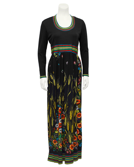 Black Long Maxi Dress with Floral Print
