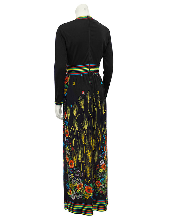 Black Long Maxi Dress with Floral Print