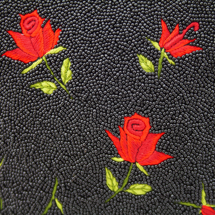 Black Beaded Evening Bag with Red Roses