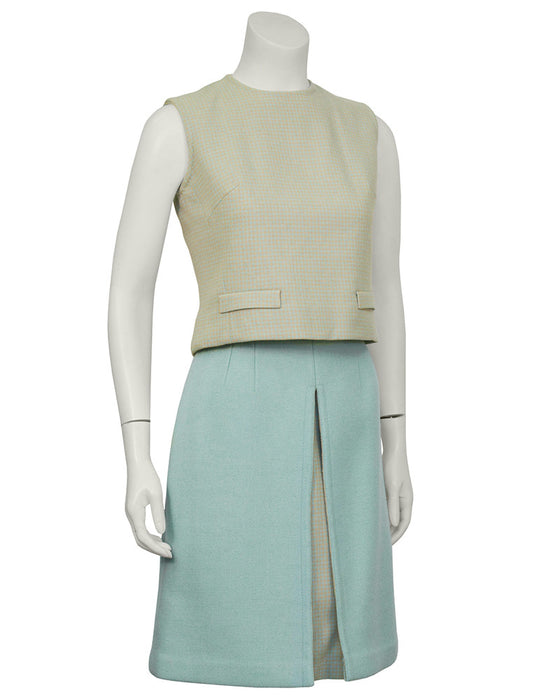 Blue and Beige French Wool Skirt Ensemble
