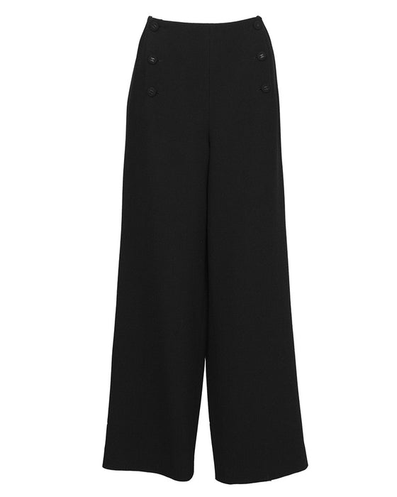Black Wool/Crepe Sailor-Front Pant