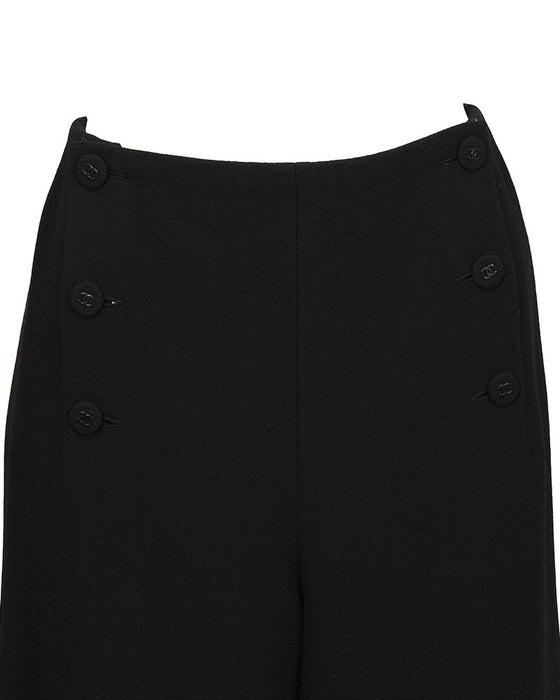 Black Wool/Crepe Sailor-Front Pant