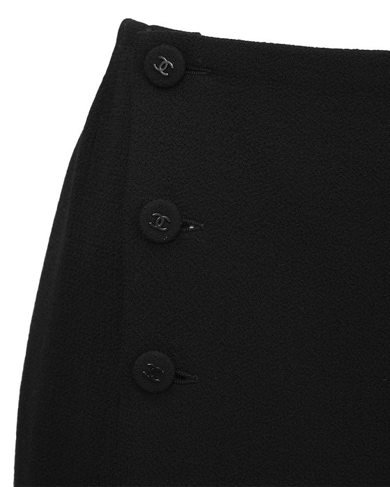 Black Wool/Crepe Sailor-Front Pant