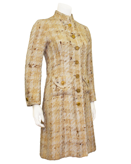 Beige Haute Couture Woven Wool Coat