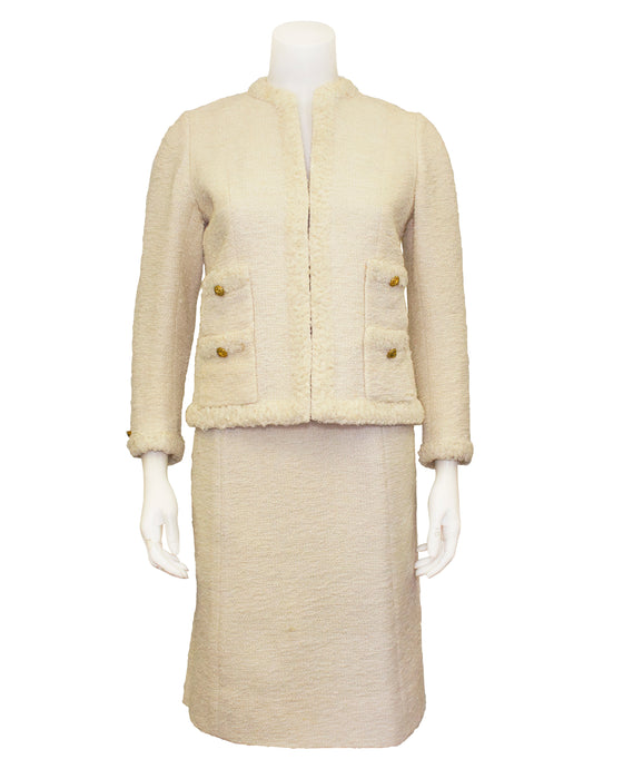 Cream Haute Couture Boucle and Tweed Skirt Suit – Vintage Couture