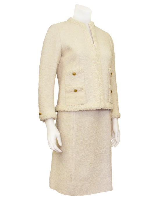Cream Skirt Suit with Lace Trim