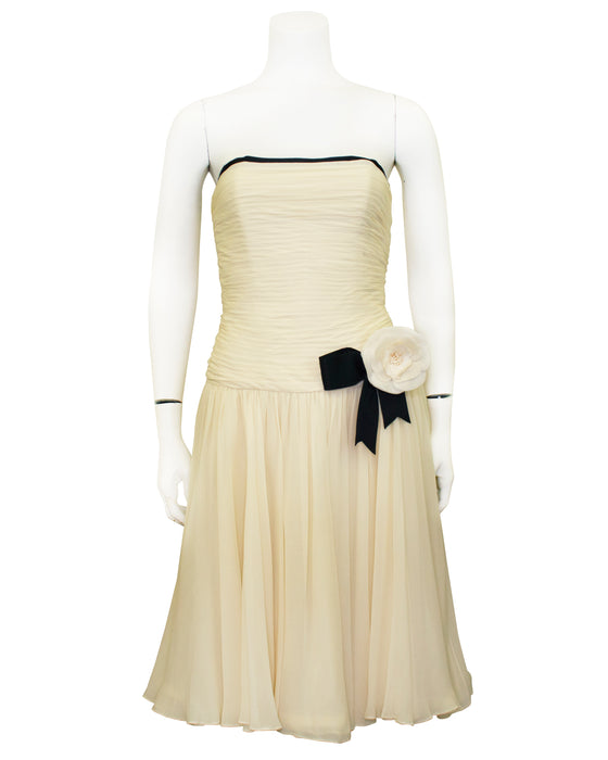 Cream Chiffon Strapless Dress