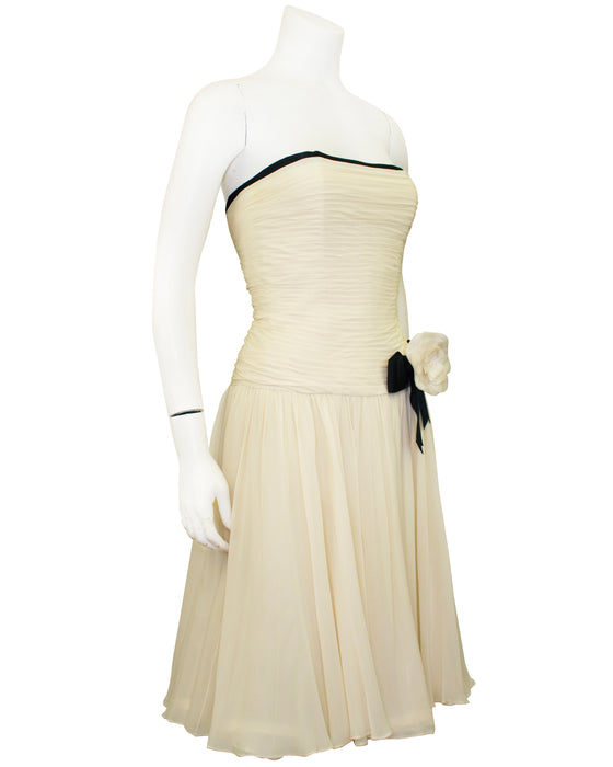 Cream Chiffon Strapless Dress