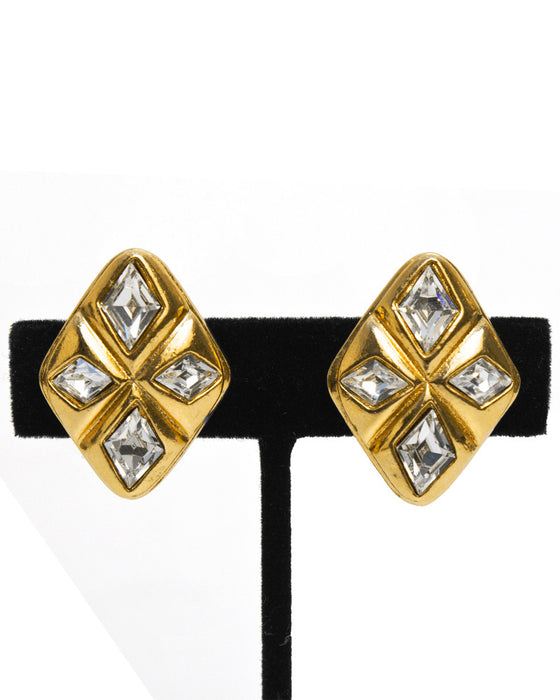 Gold Diamond Shaped Rhinestone Earrings