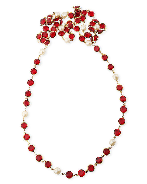 Red Cut Crystal and Pearl Sautoir