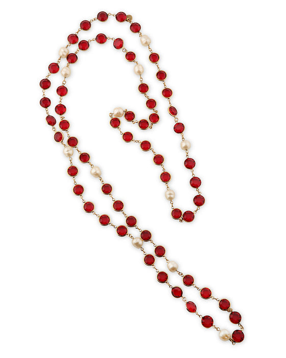 Red Cut Crystal and Pearl Sautoir