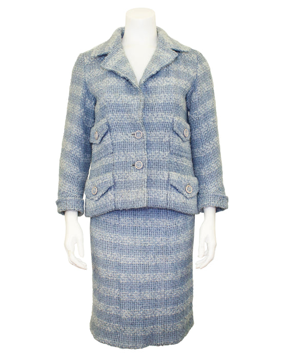 Blue Haute Couture Tweed Skirt Suit