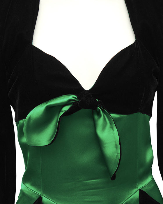 Black Velvet & Emerald Satin Cocktail Dress