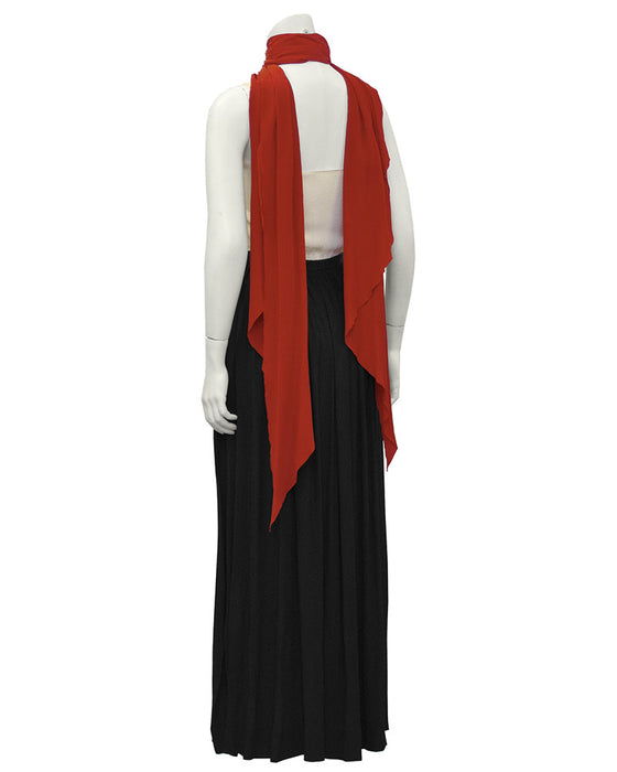 Color Block Silk Jacquard Gown with Scarf