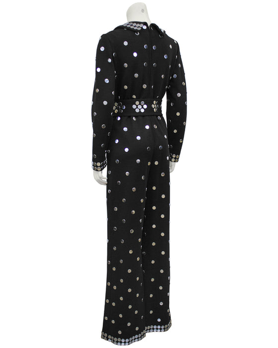 Black Jersey Belted Jumpsuit with Silver Studs