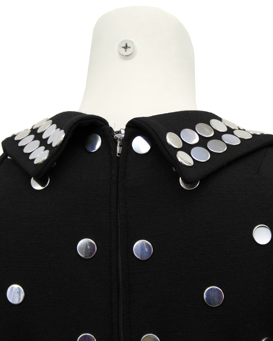 Black Jersey Belted Jumpsuit with Silver Studs