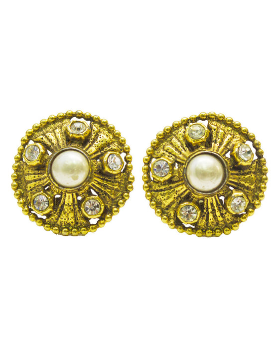 Gold pearl and rhinestone earrings