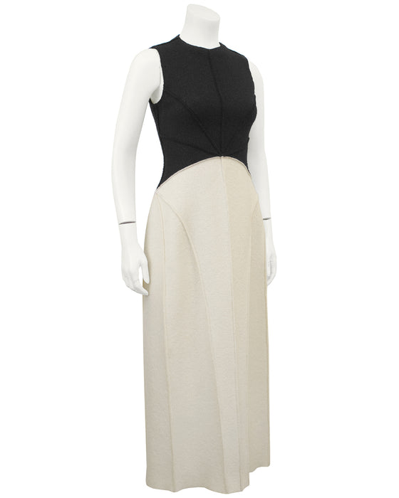 Fall 1999 Chanel Black and Cream Felted Wool Maxi Dress