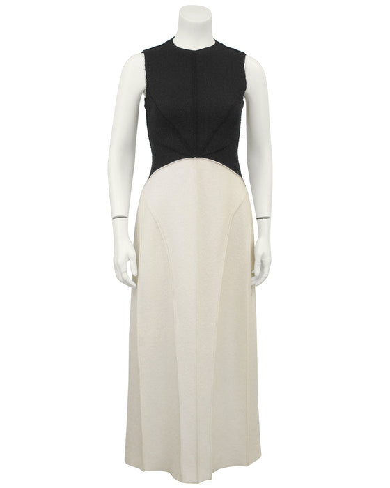 Black and Cream Felted Wool Maxi Dress