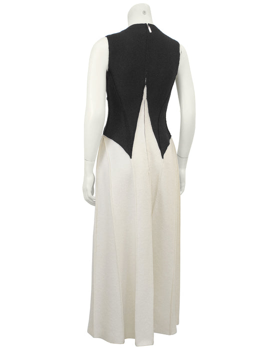 Black and Cream Felted Wool Maxi Dress