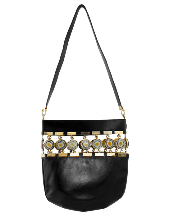 Black Leather and Agate Geode Shoulder Bag