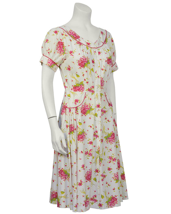 Floral Cotton Daydress with Red Piping