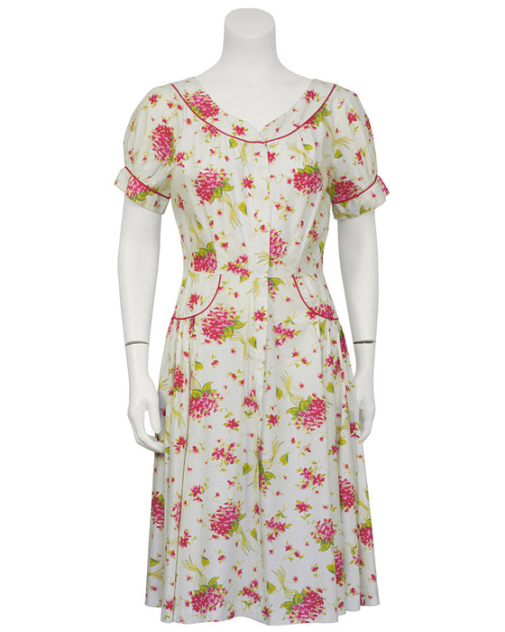 Floral Cotton Daydress with Red Piping
