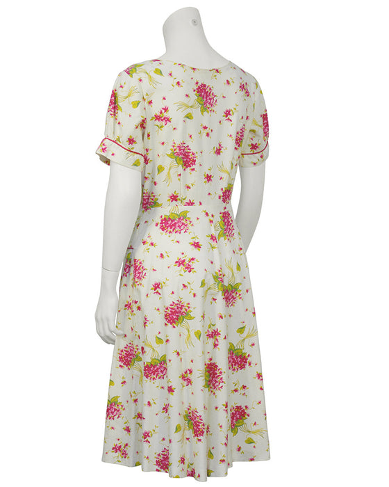 Floral Cotton Daydress with Red Piping