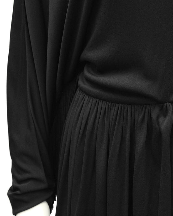 Black Jersey Gown with Fringe Detail