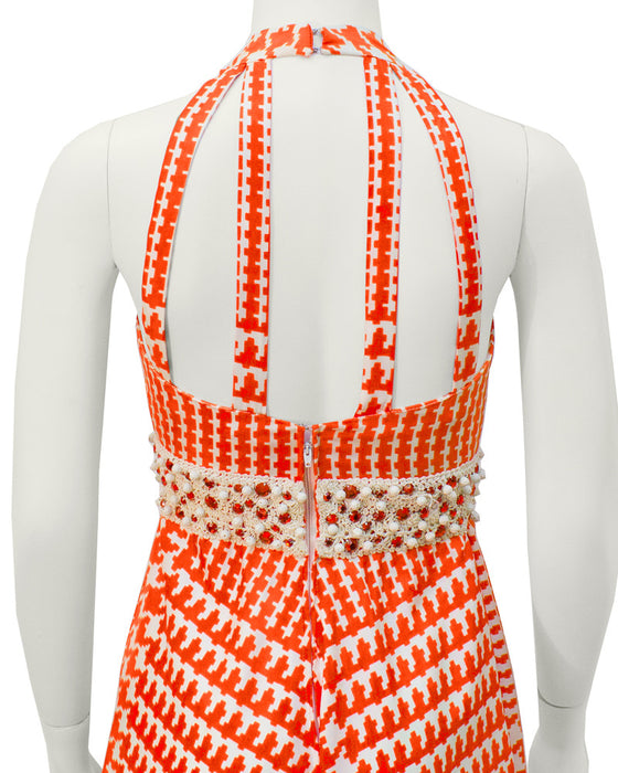 Orange & White Houndstooth Jumpsuit